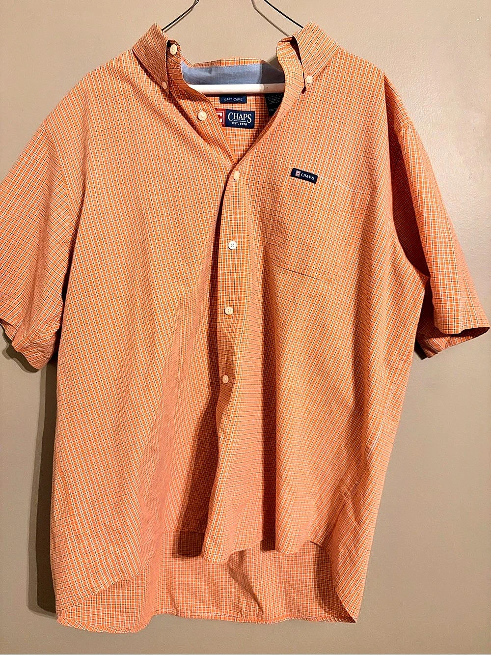 Chaps Men's Checkered Shirt Orange & White Size XXL Like New
